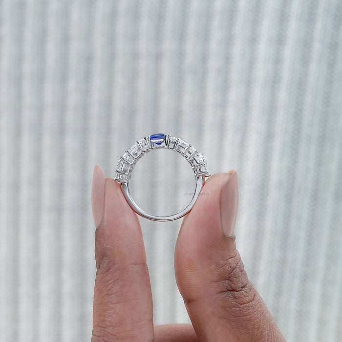Sapphire Princess And Tapered Baguette Cut Half Eternity Band