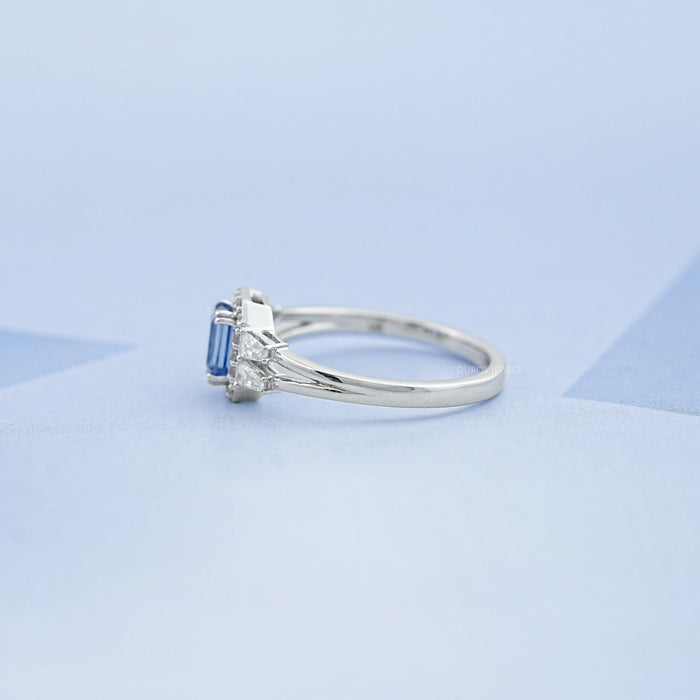 Sapphire Emerald Gemstone Halo Split Shank Ring