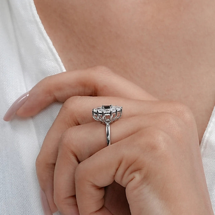 Princess Cut Halo Dutch Marquise Diamond Ring