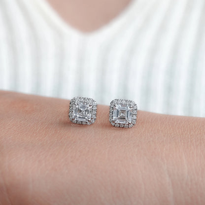 Asscher Lab Diamond Halo Stud Earrings Earring