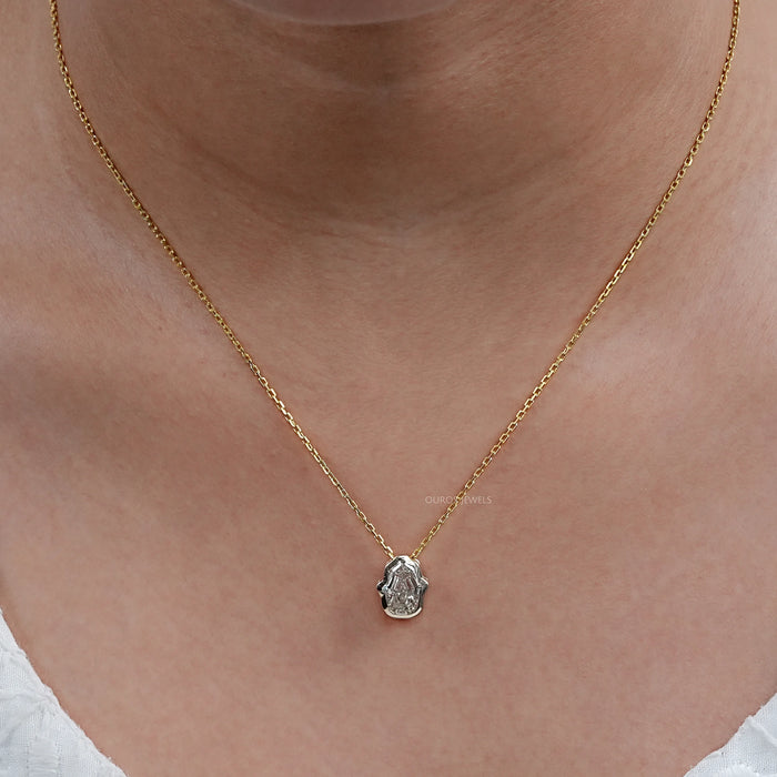 Antique Hamsa Hand Shape Lab Diamond  Solitaire Pendant