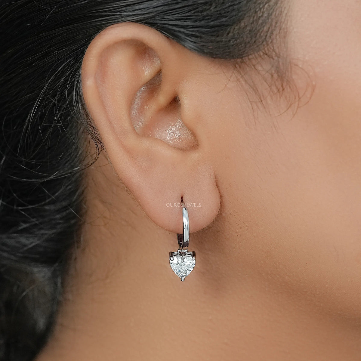 Lab Diamond Heart Cut Dangle Hoop Earrings Earrings