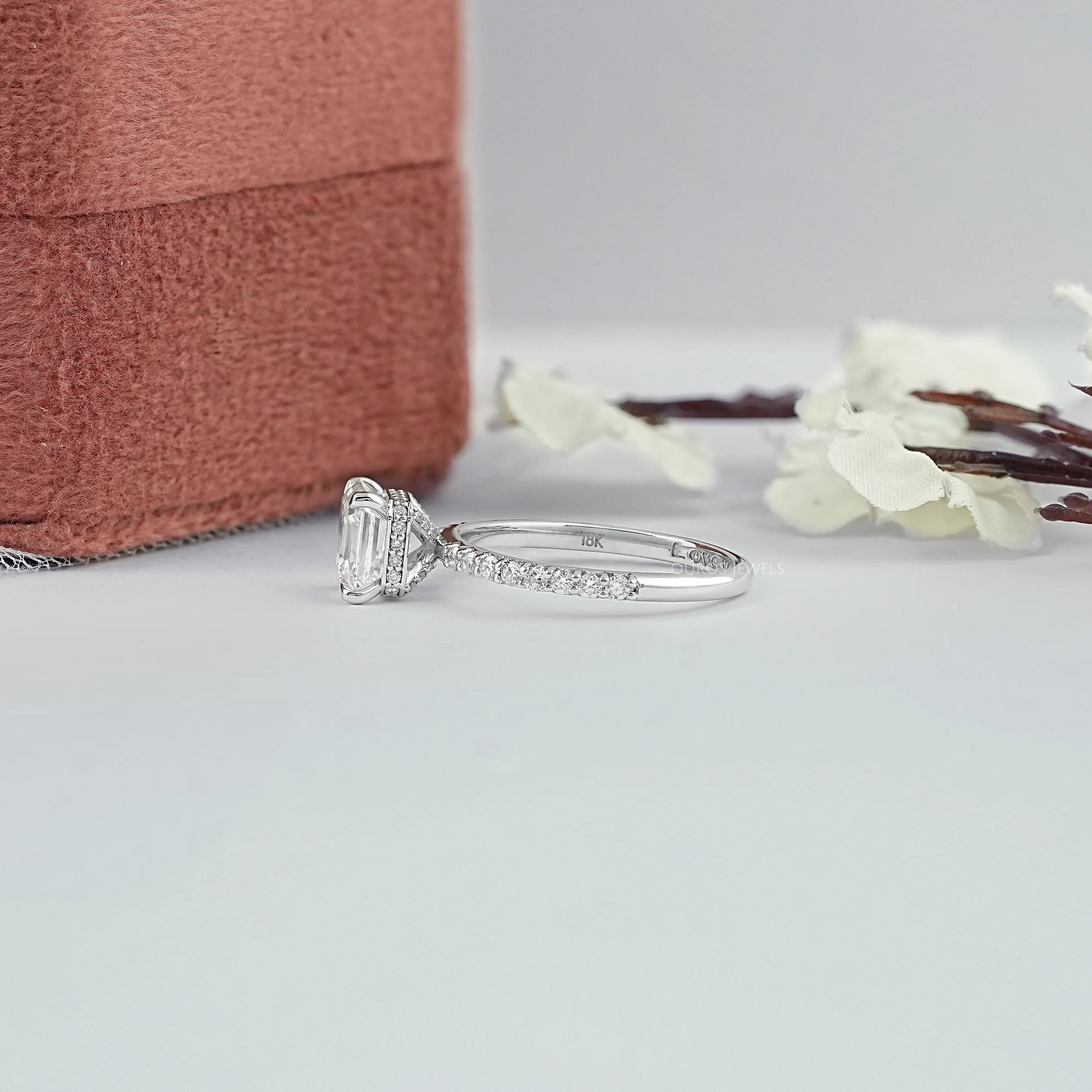 Asscher Lab Diamond Hidden Halo Accent Ring