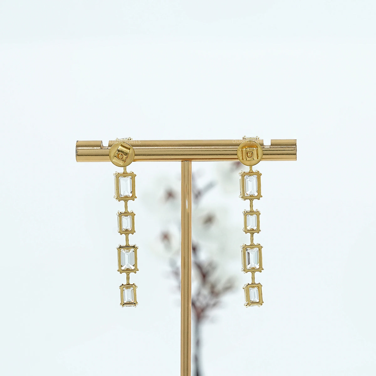 Emerald Lab Diamond Liner Drop Earrings