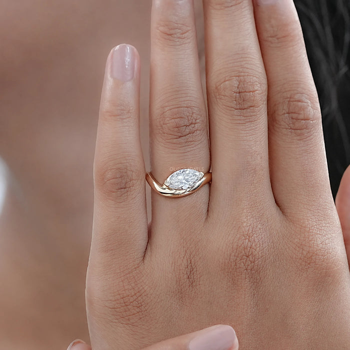 Marquise Cut Lab Wave Diamond Ring in Yellow Gold