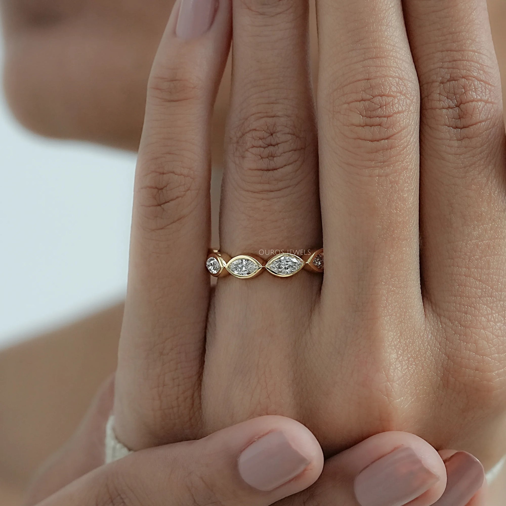 East West Marquise Diamond Bezel Set Half Eternity Band Ring