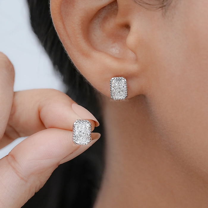 Radiant Lab Diamond Milgrain Set Stud Earrings