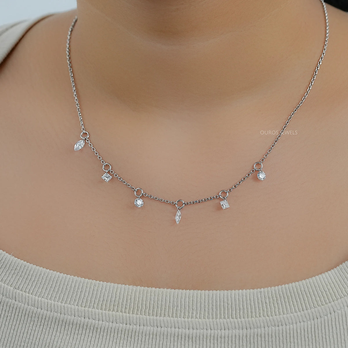 Multi Shape Lab Diamond Station Necklace Necklaces