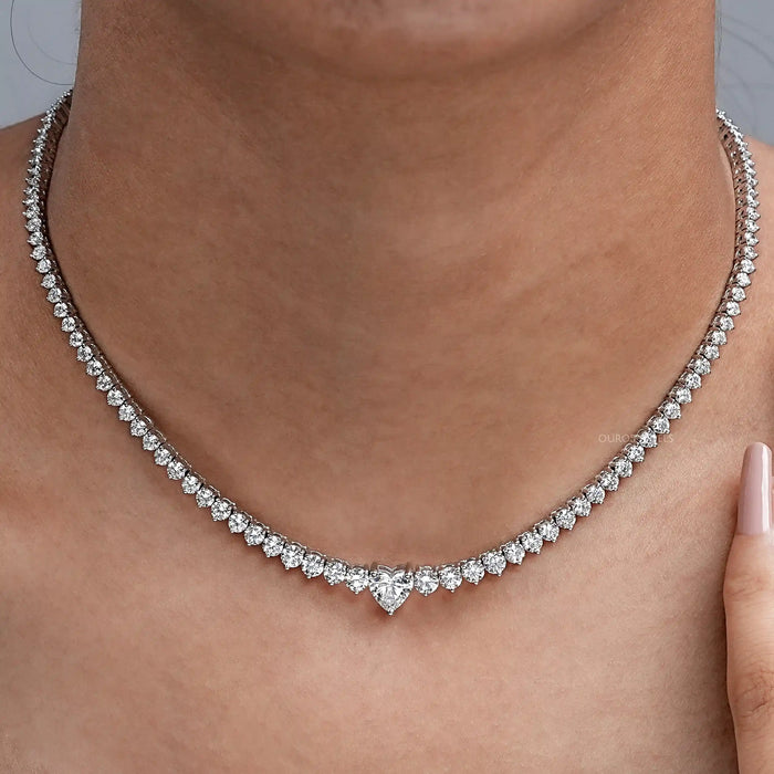 Heart And Round Lab Diamond Tennis Necklace 