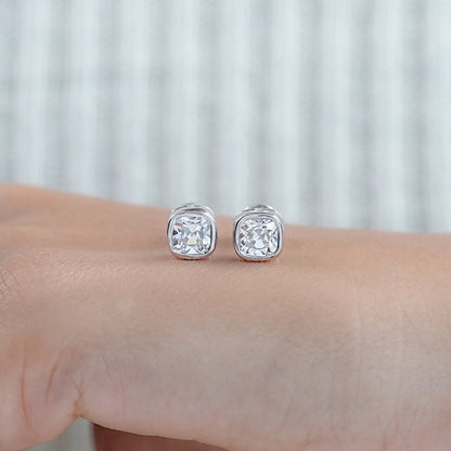 Square Old Mine Cushion Diamond Bezel Stud Earrings Earrings
