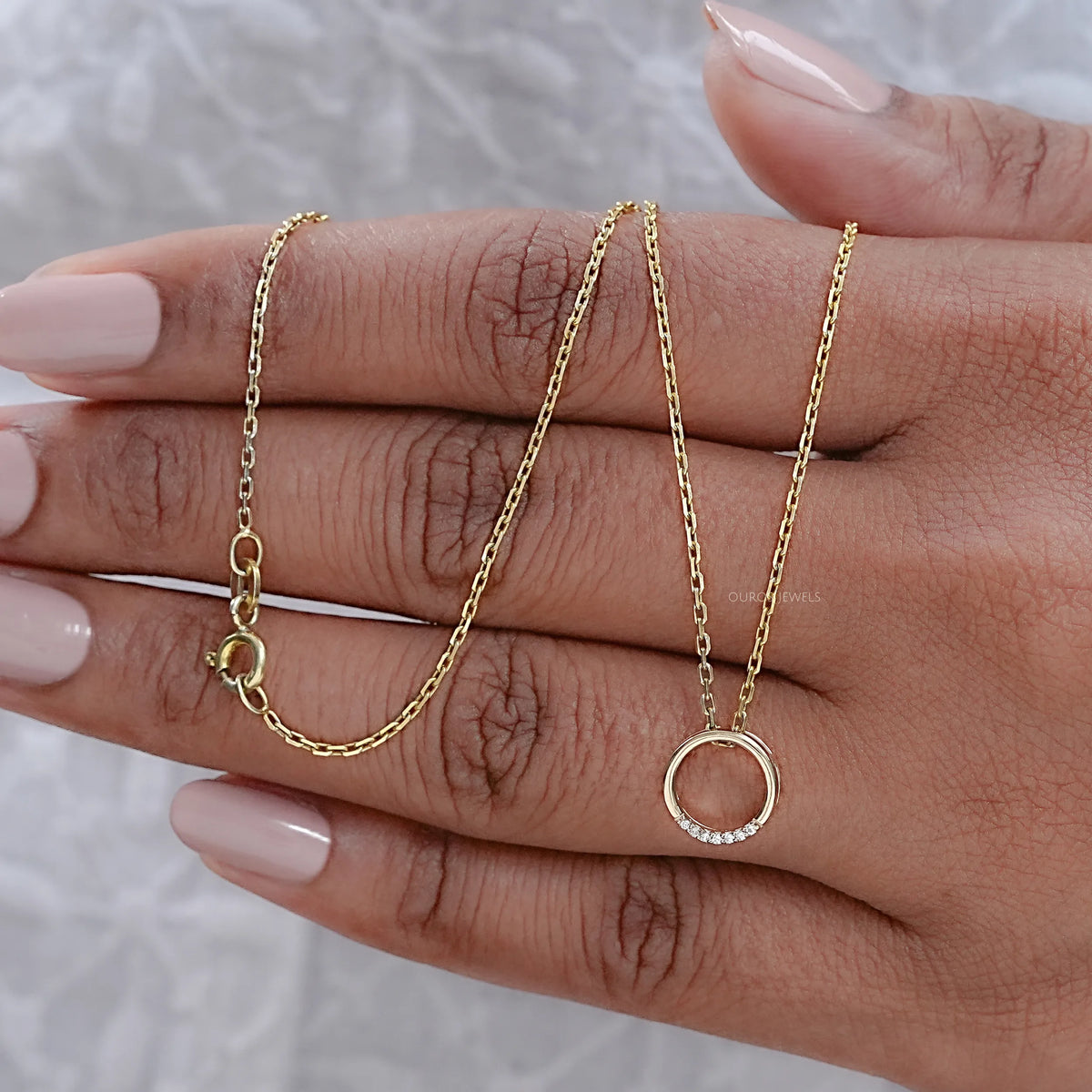 Open Circle Round Lab Diamond Pendant Necklaces