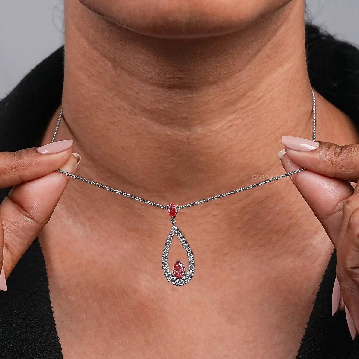 Open Pear Shape Pink Lab Diamond Pendant Necklaces