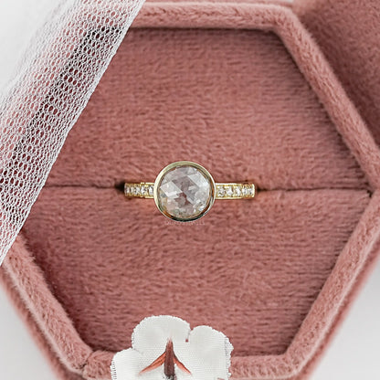 Rose Cut Round Accent Diamond Engagement Ring