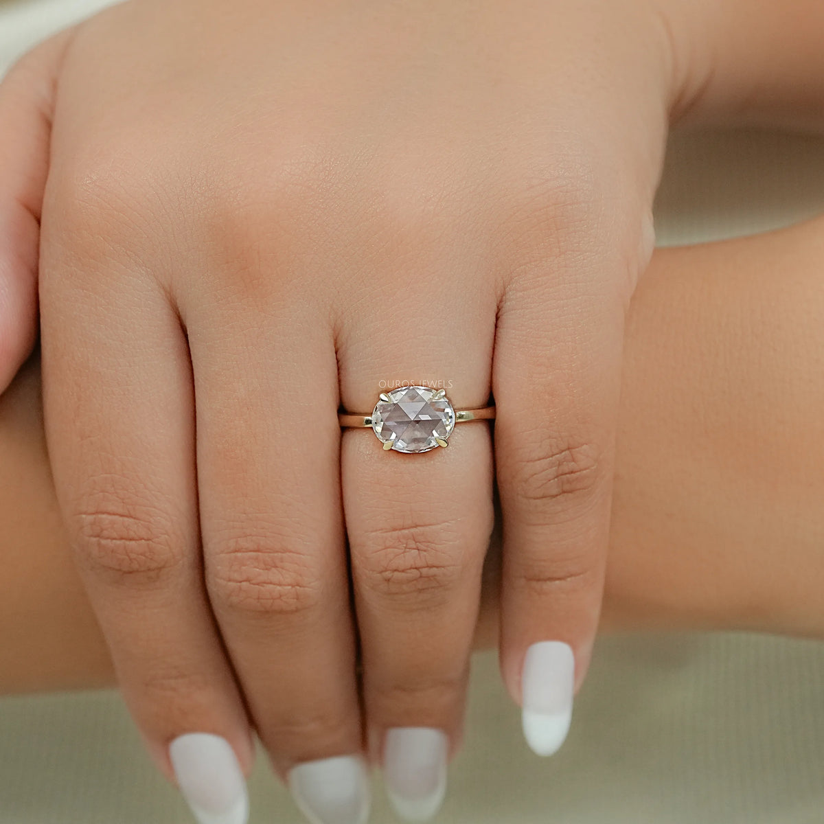East West Rose Cut Oval Diamond Solitaire Ring
