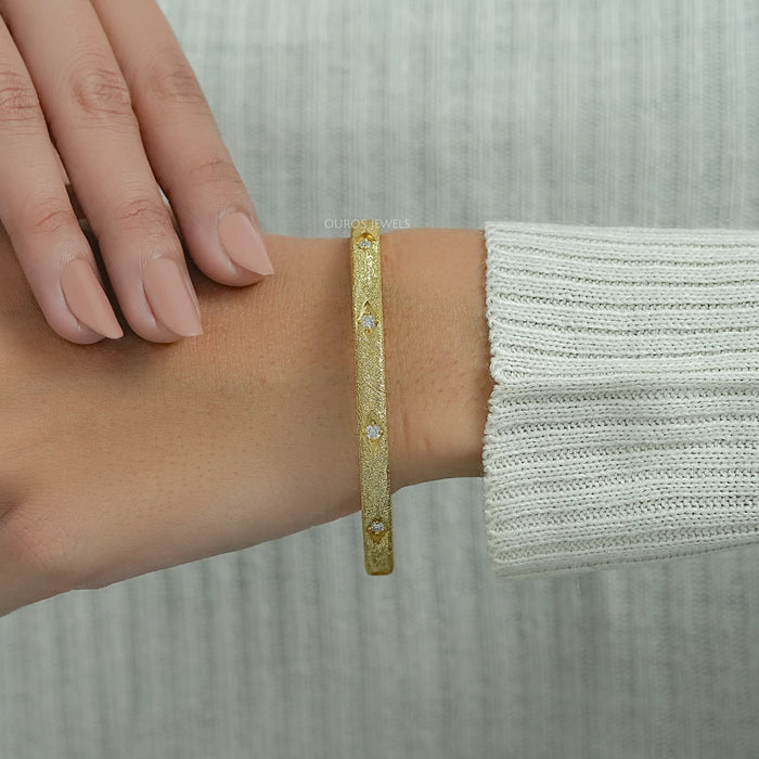 Textured Finish Round Lab Diamond Bangle Bracelet