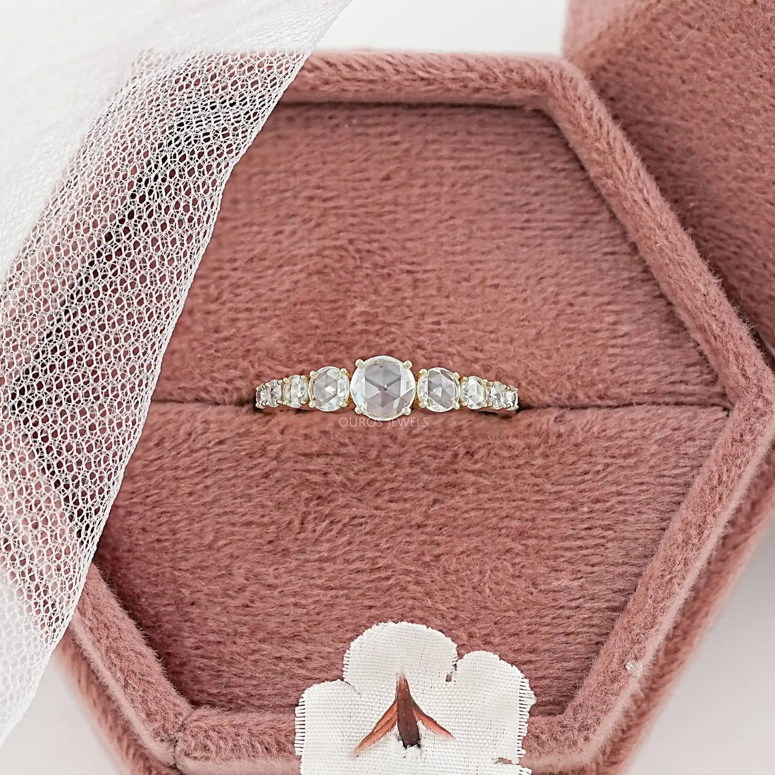 Round Rose Cut Lab Diamond Engagement Ring Ring