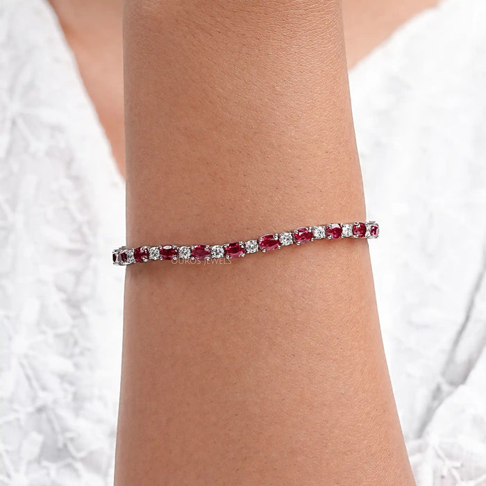 Pink Oval Lab-Created Ruby Tennis Bracelet