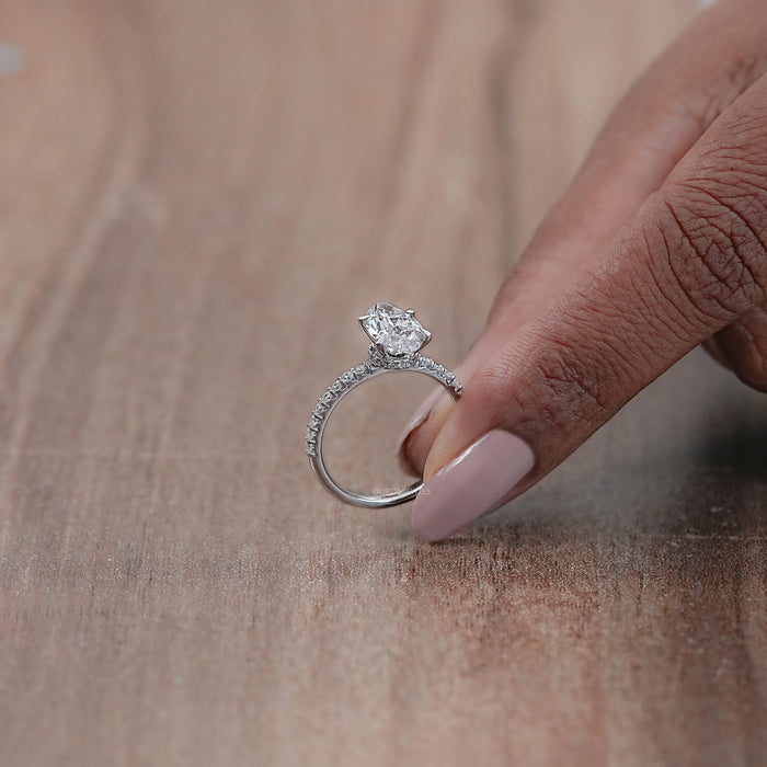 Marquise Diamond Solitaire Accent Hidden Halo Engagement Ring