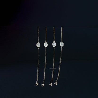 Multi Lab Diamond Bezel Set Solitaire Chain Bracelet