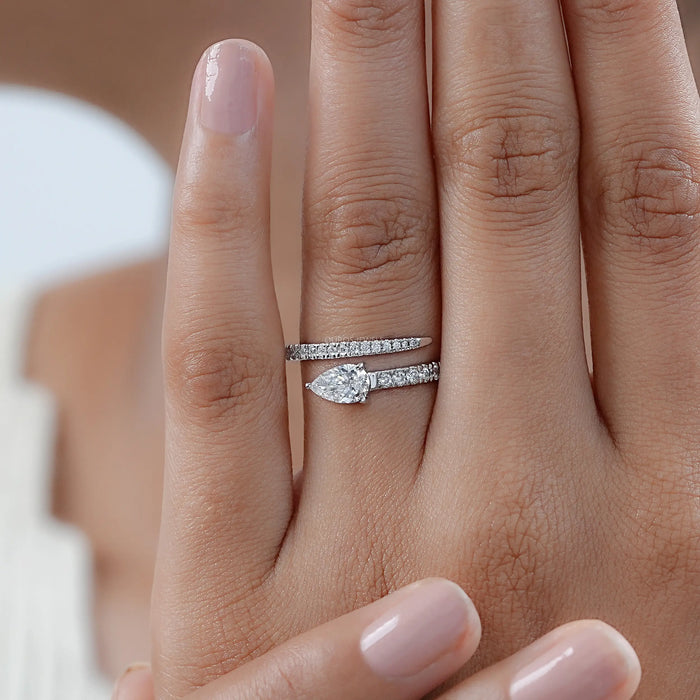 Pear Cut Lab Diamond Spiral Anniversary Ring