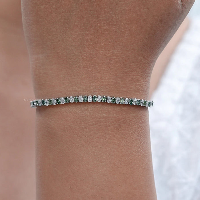 Green Oval Cut Lab Diamond Tennis Bracelet