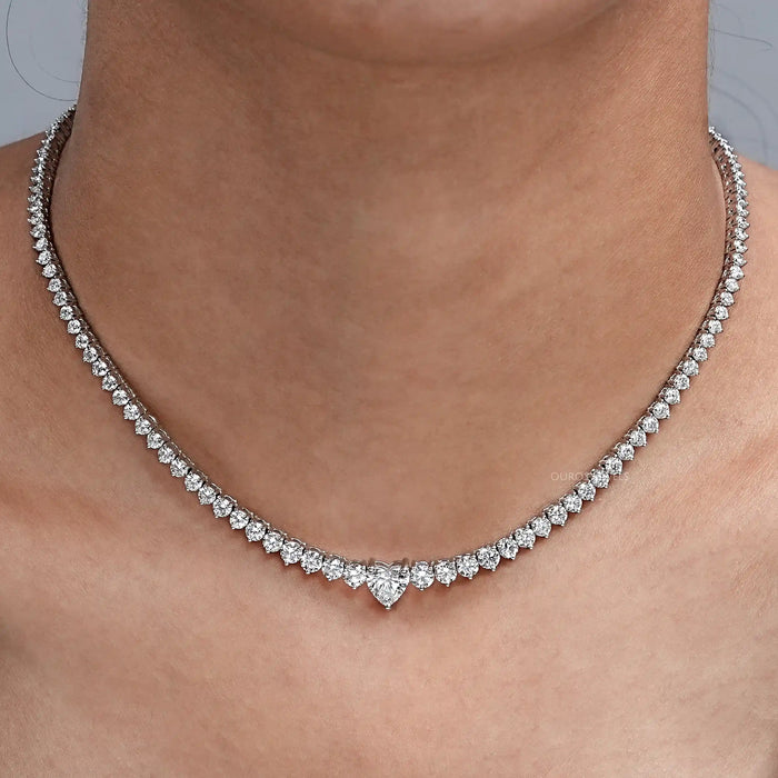 Heart And Round Lab Diamond Tennis Necklace 