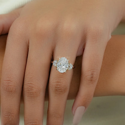 Oval Cut Lab Grown Diamond Three Stone Engagement Ring
