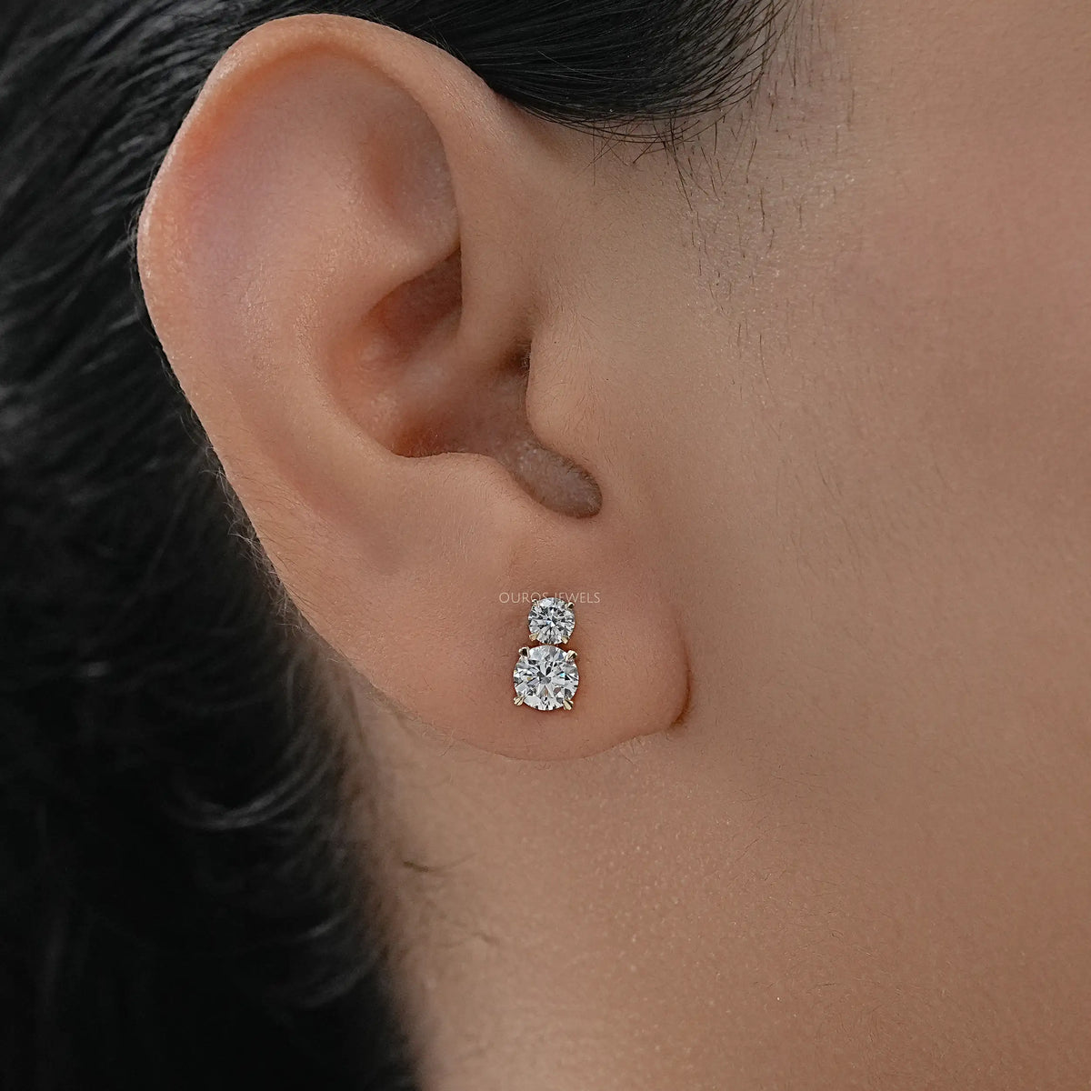 Round Lab Diamond Dual Stud Earrings Earrings