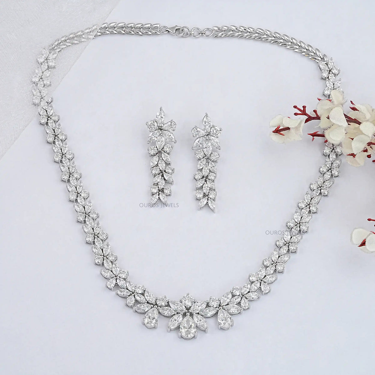 Multiple Shape Lab Diamond Wedding Necklace Set Necklaces