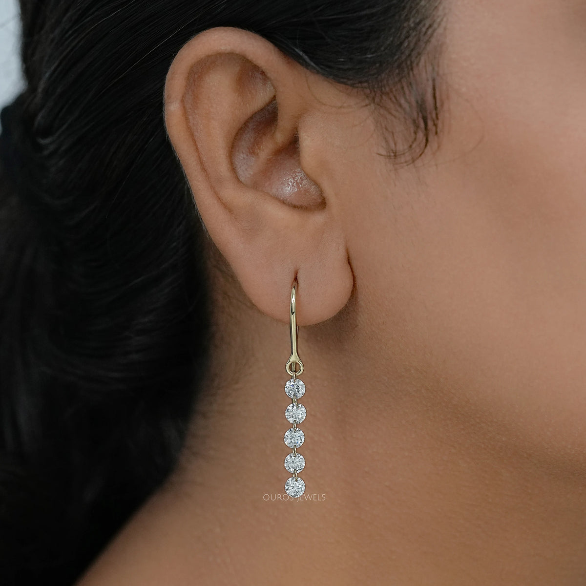 Lab Grown Round Diamond Wire Hook Back Dangle Earrings