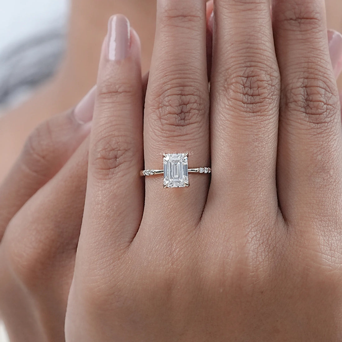 Emerald Cut Lab Grown Diamond Solitaire Accent Ring Ring