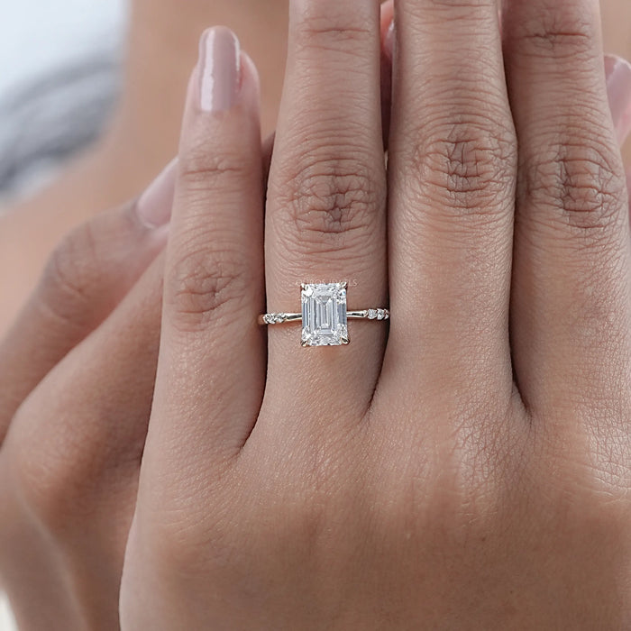 Emerald Cut Lab Grown Diamond Solitaire Accent Ring