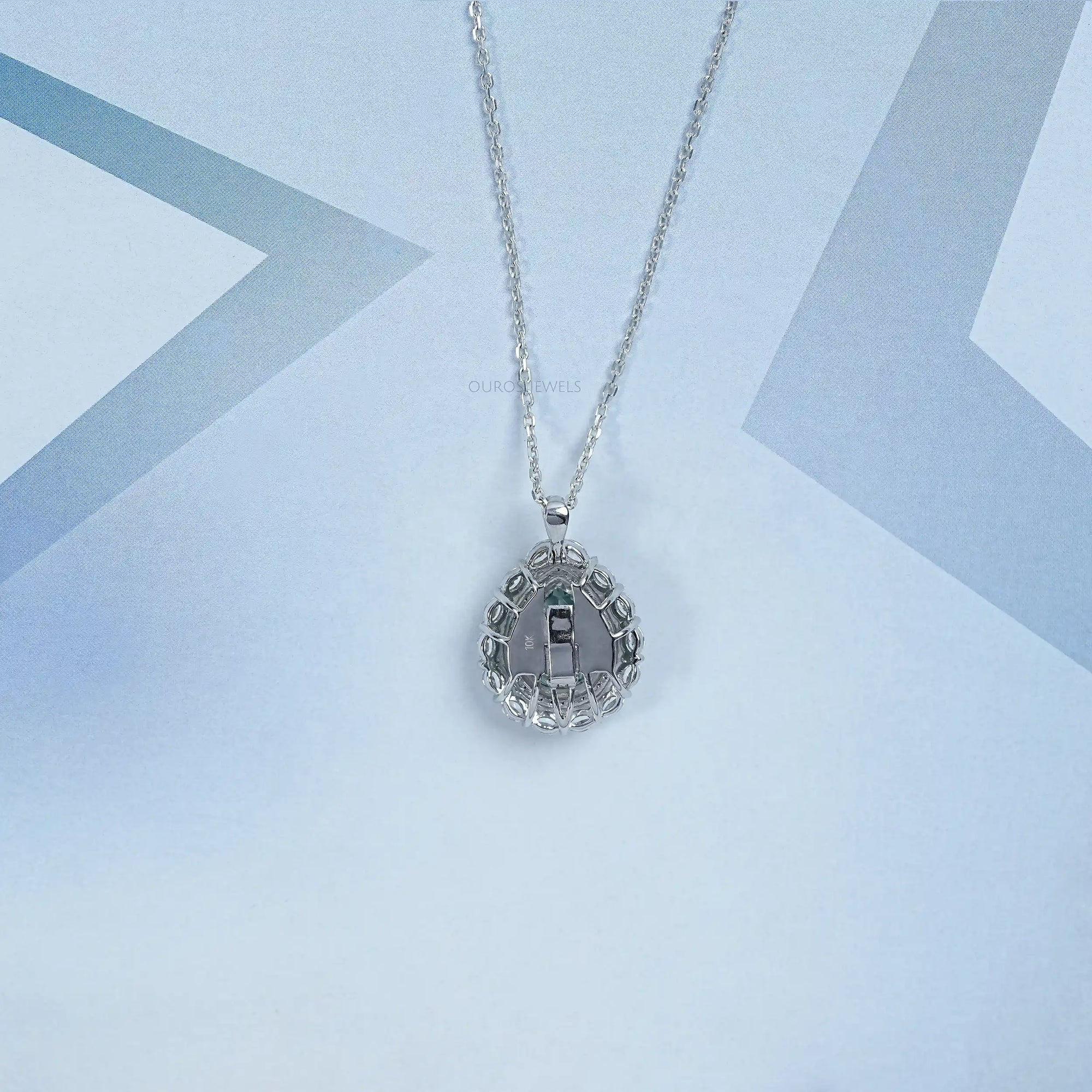 Aquamarine Pear Gemstone Double Halo Pendant