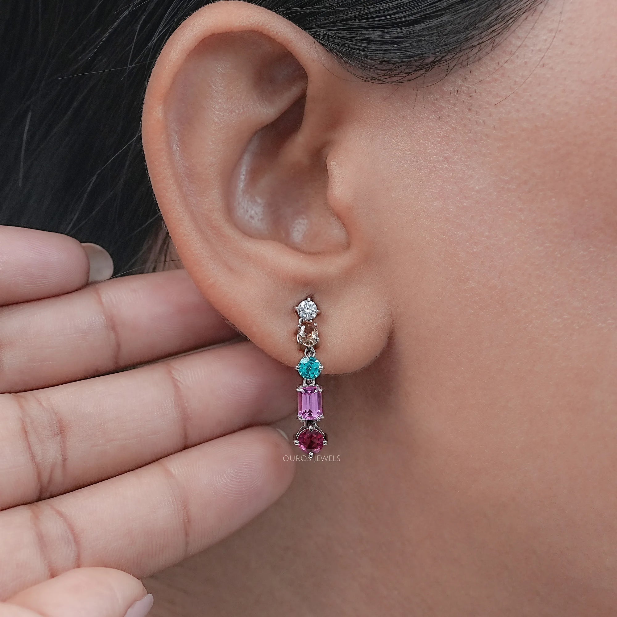 Multi Shape And Gemstone Dangle Drop Earrings Earrings