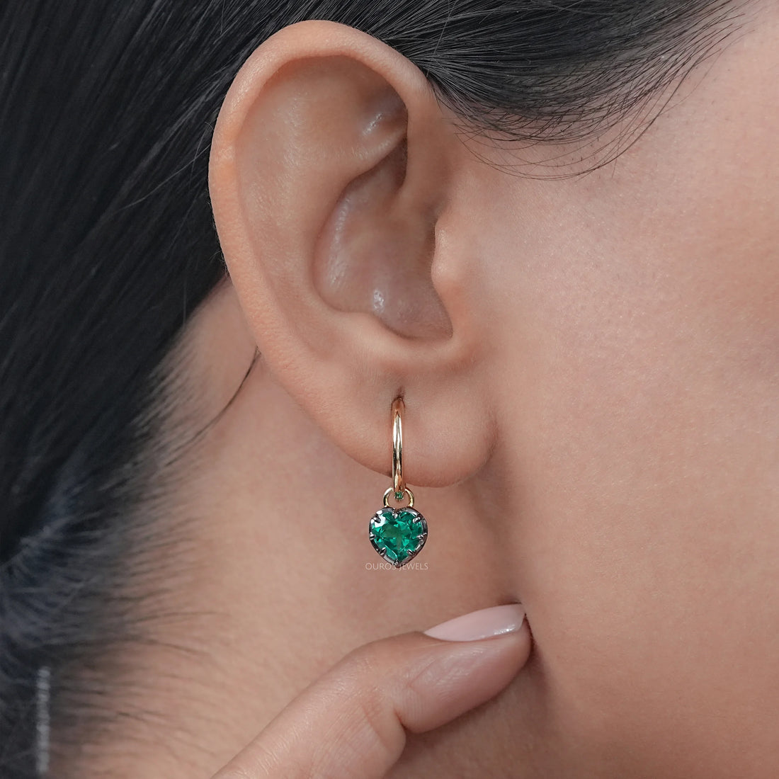 Green Heart Cut Black Coating Hoop Earrings Earrings