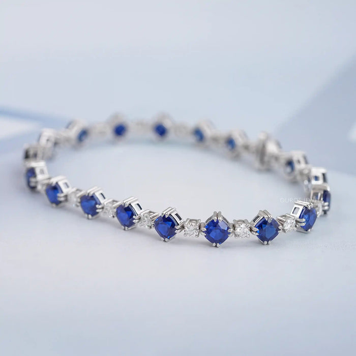 Alternating Cushion Sapphire and Diamond Link Bracelet