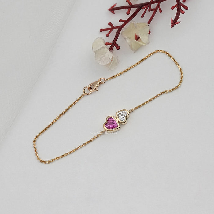Pink Heart Gemstone Toi Moi Chain Bracelet