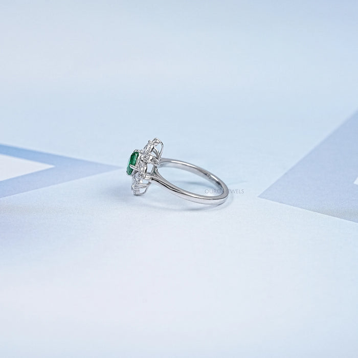 Cushion Cut Green Gemstone Halo Ring