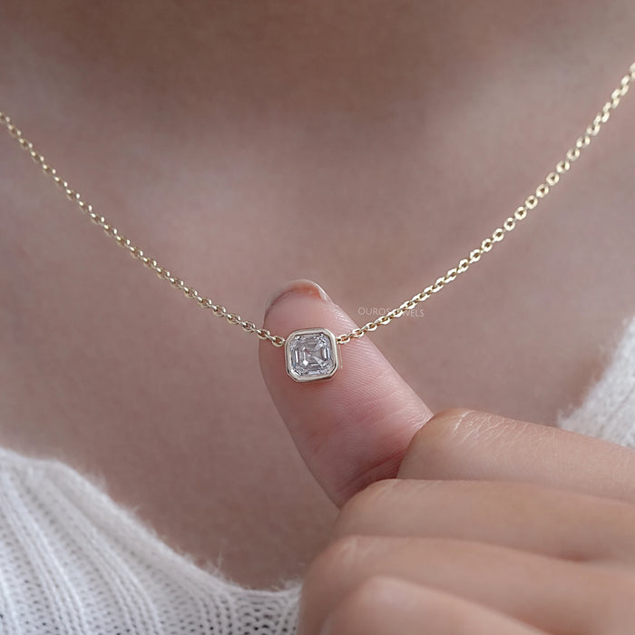 Unique Asscher Cut Diamond Bezel Pendant