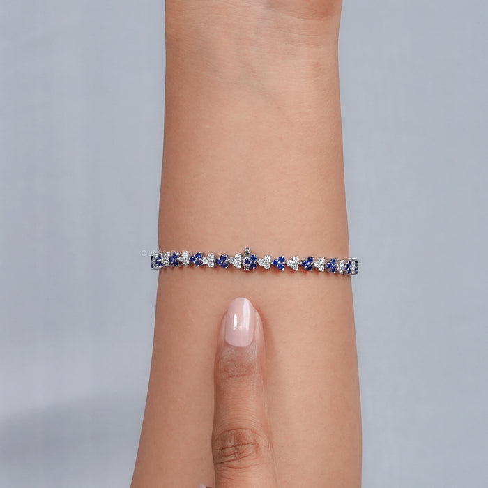 Blue Round Sapphire and Diamond Link Bracelet