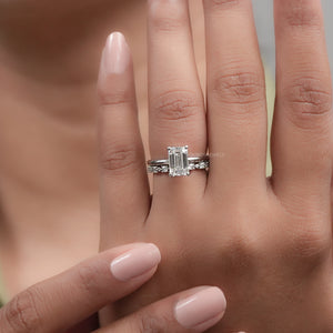 2 Carat Emerald Cut Diamond Ring Set