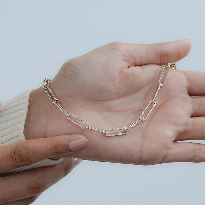 Round Lab Diamond Paperclip Link Necklace