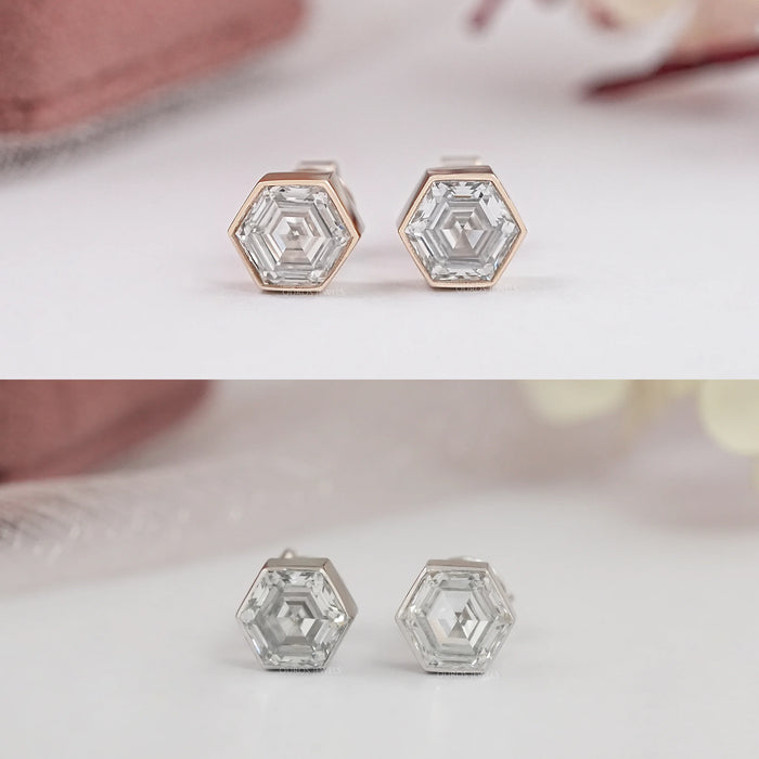 Hexagonal Lab Grown Diamond Earrings