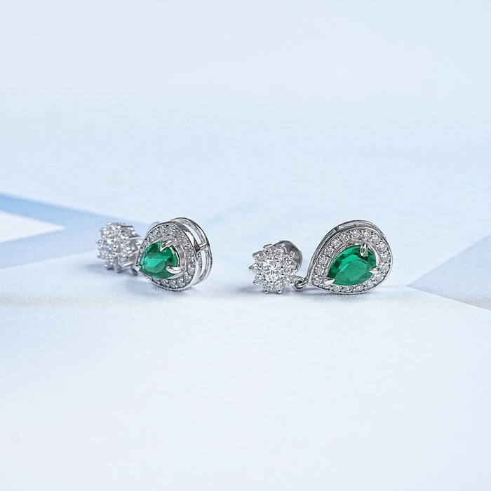 Emerald Pear Gemstone Drop Earrings