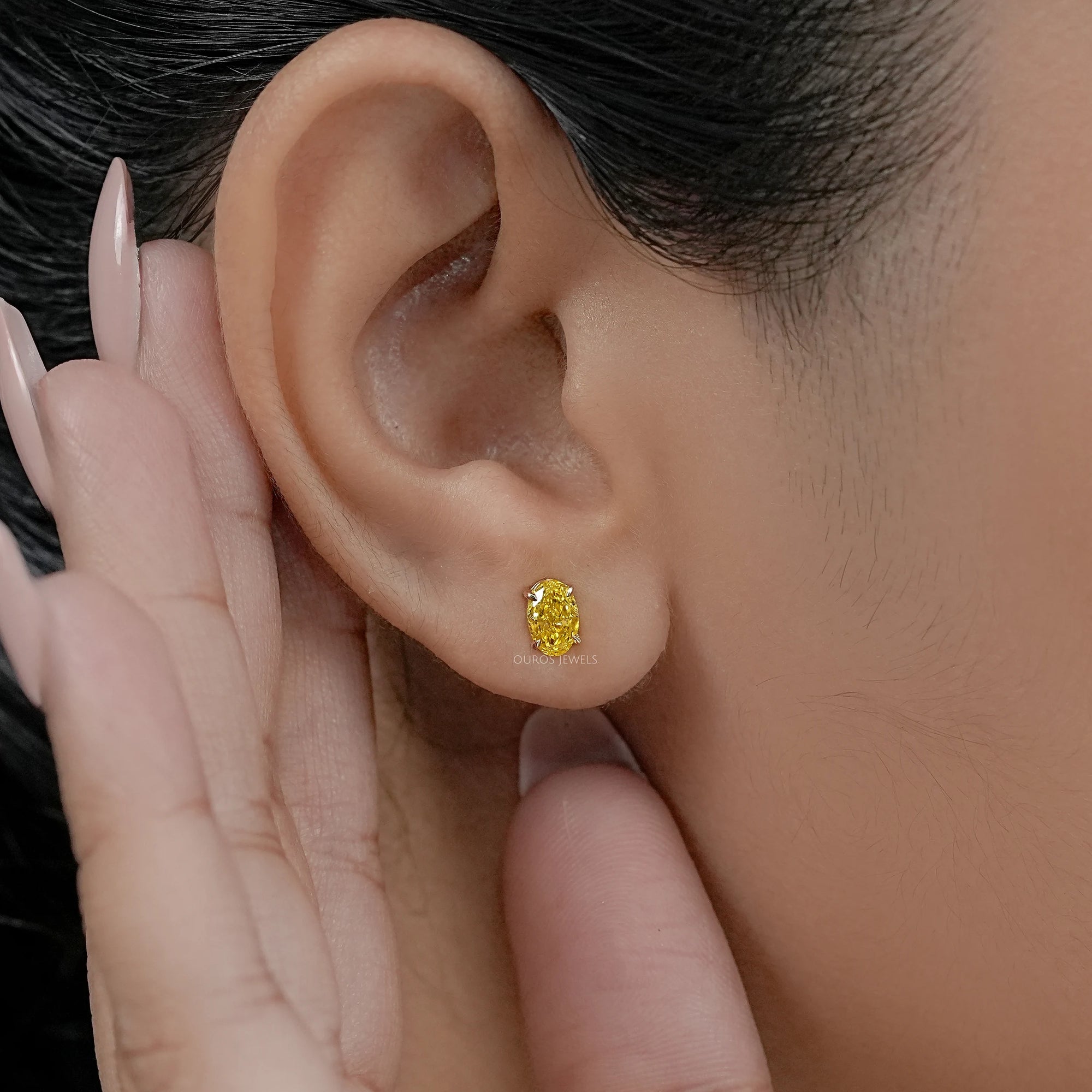 Yellow Oval Diamond Stud Earrings Earring