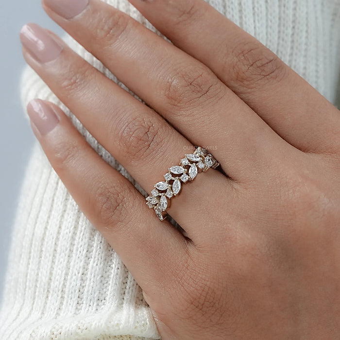 Two Row Marquise And Round Diamond Wedding Ring