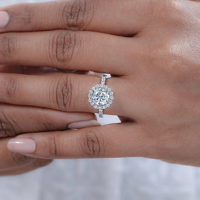 Round Cut Halo Solitaire Engagement Ring  