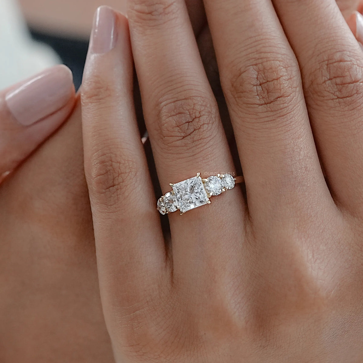 Five Stone Princess Lab Diamond Engagement Ring Rings