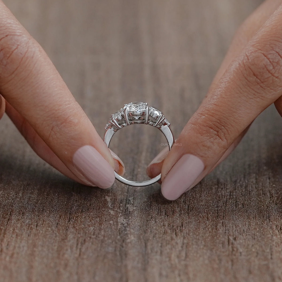 Oval And Trillion Lab Diamond Five Stone Engagement Ring Rings