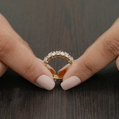 Tapered Baguette and Pear Diamond Half Eternity Wedding Band Rings